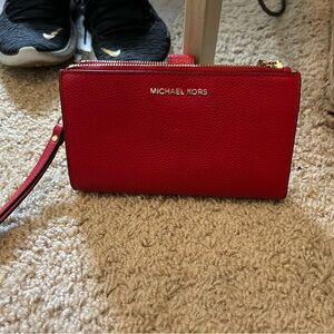 Michael Kors Red Saffiano Leather Wristlet Clutch